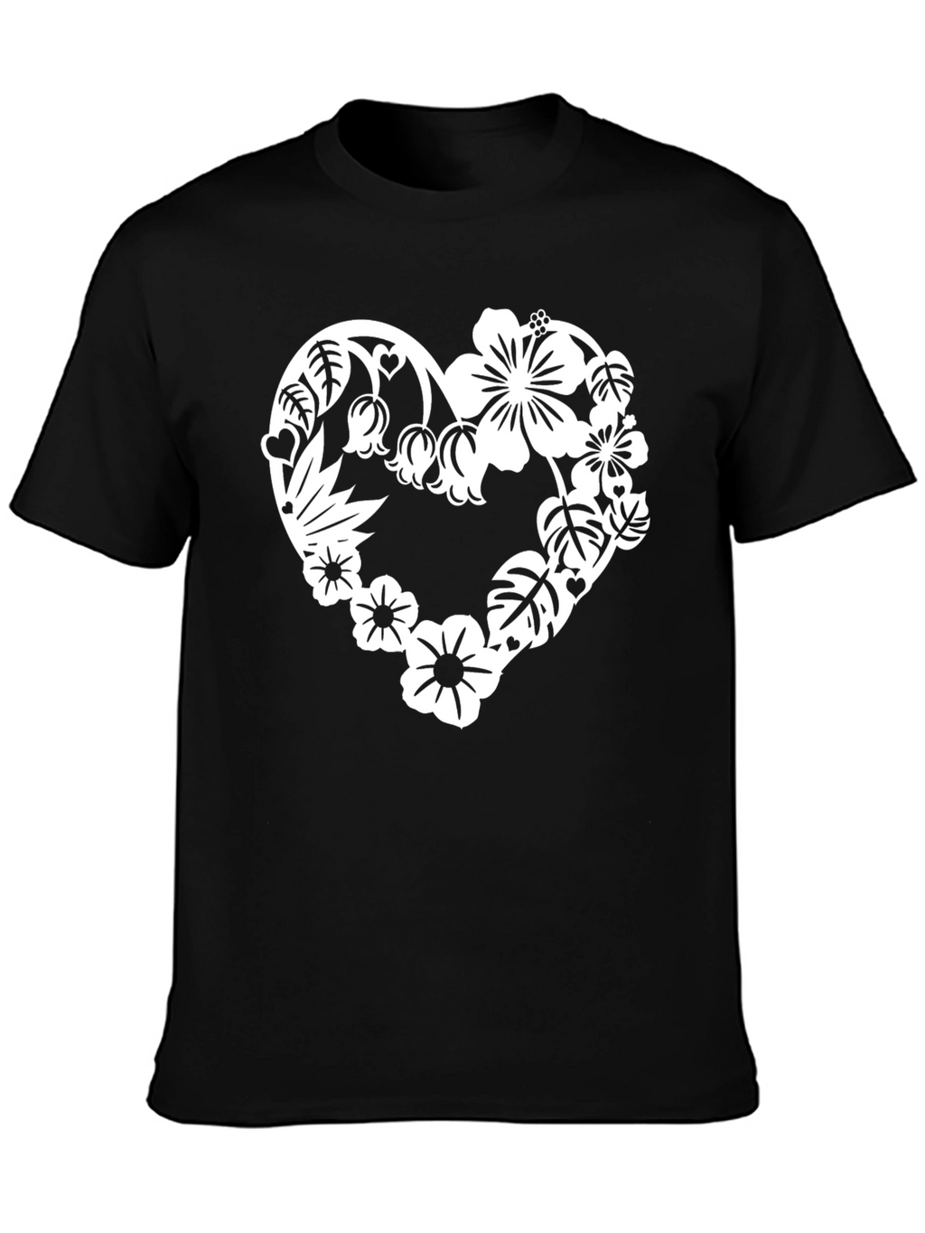 Floral Heart Graphic Tee - Stylish Black T-Shirt