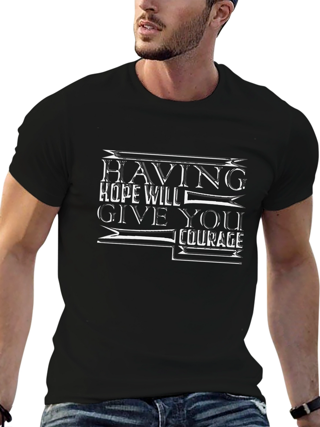 Inspirational Quote Black T-Shirt - Having Hope Gives Courage