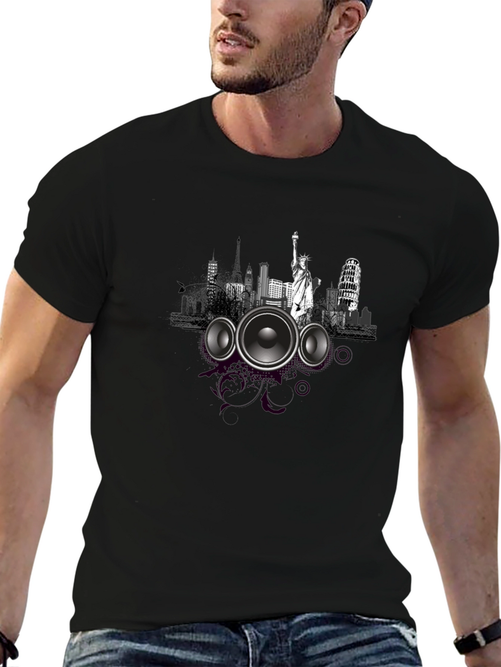 Cityscape Speaker Graphic Tee - Modern Style