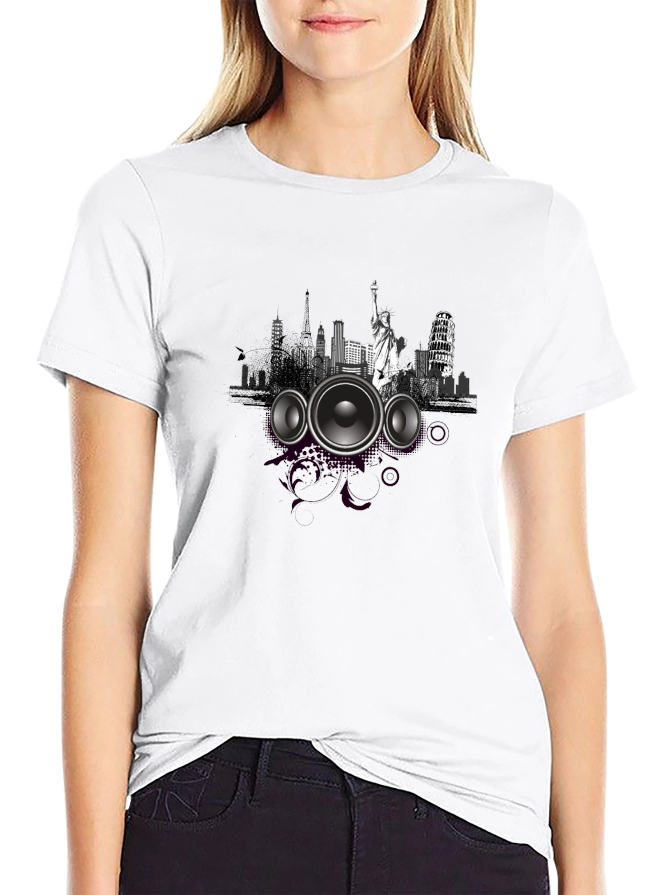 Cityscape Speaker Graphic Tee - Modern Style