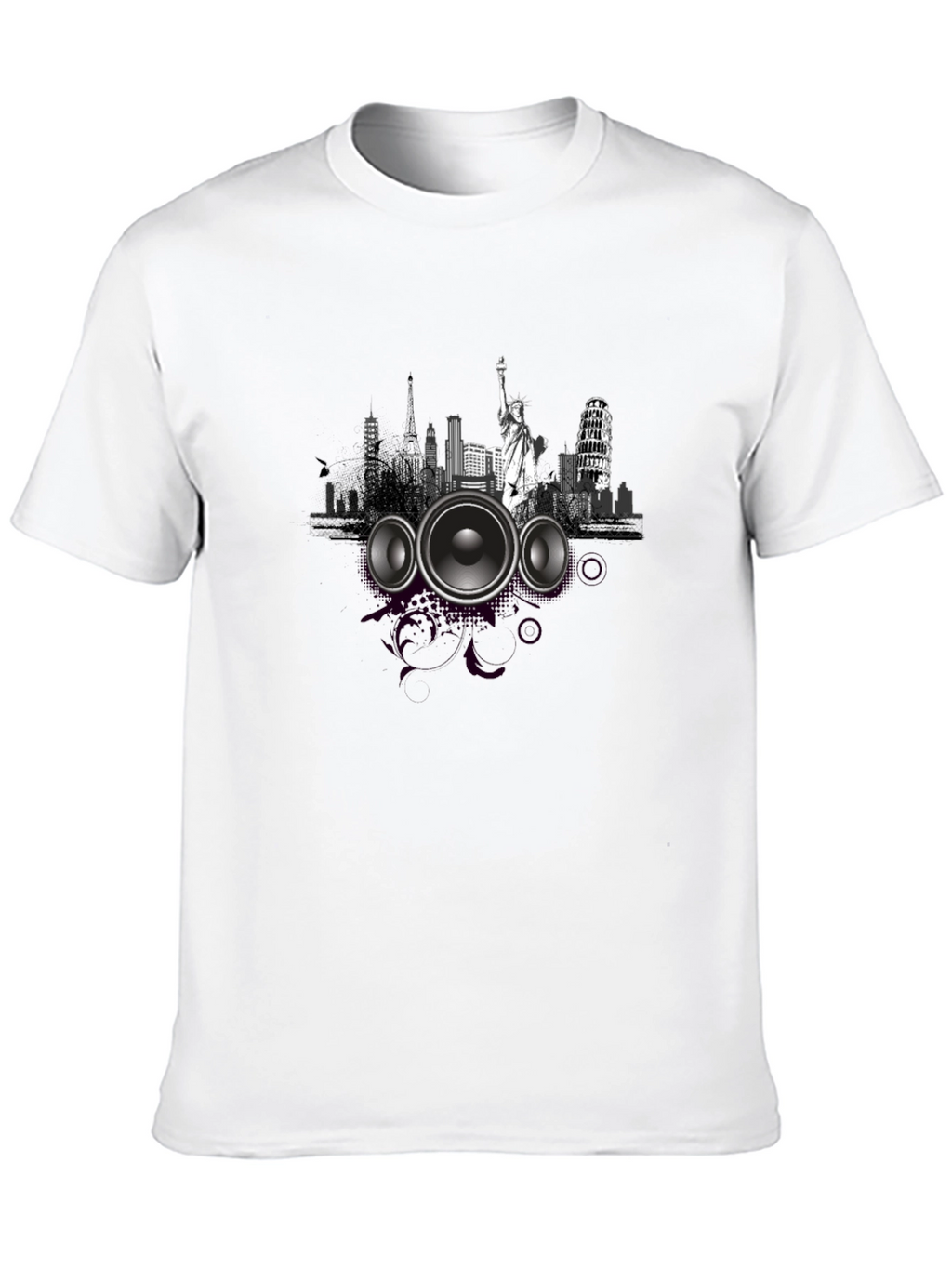 Cityscape Speaker Graphic Tee - Modern Style