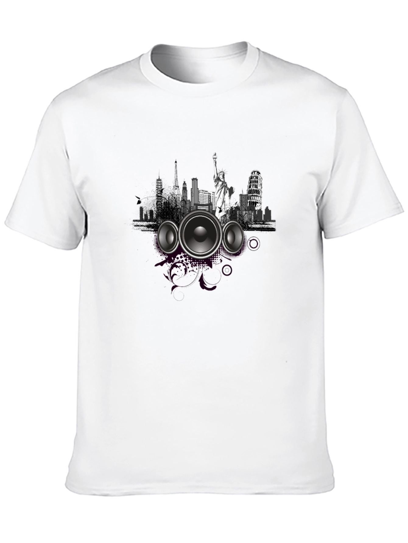 Cityscape Speaker Graphic Tee - Modern Style