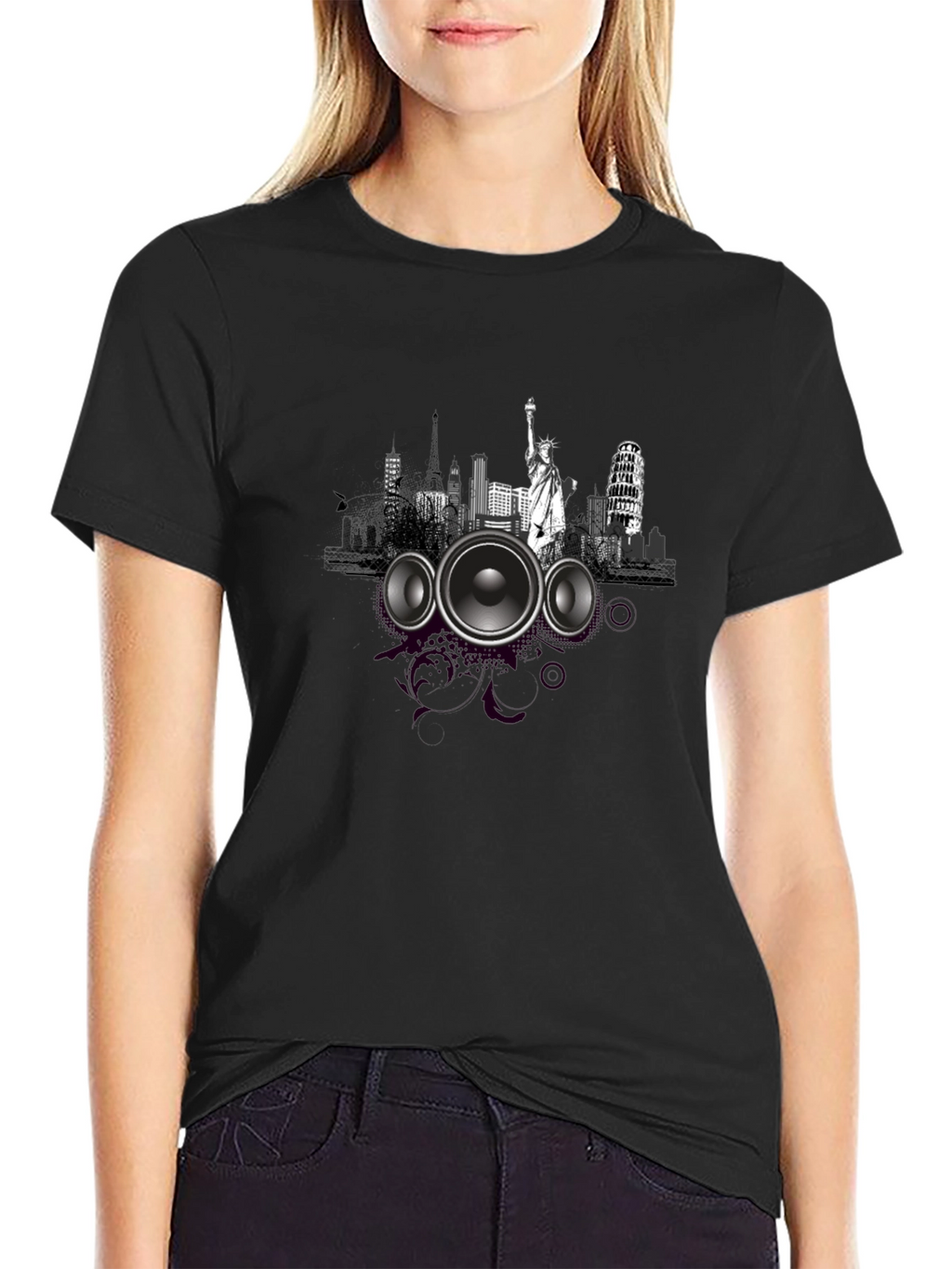 Cityscape Speaker Graphic Tee - Modern Style
