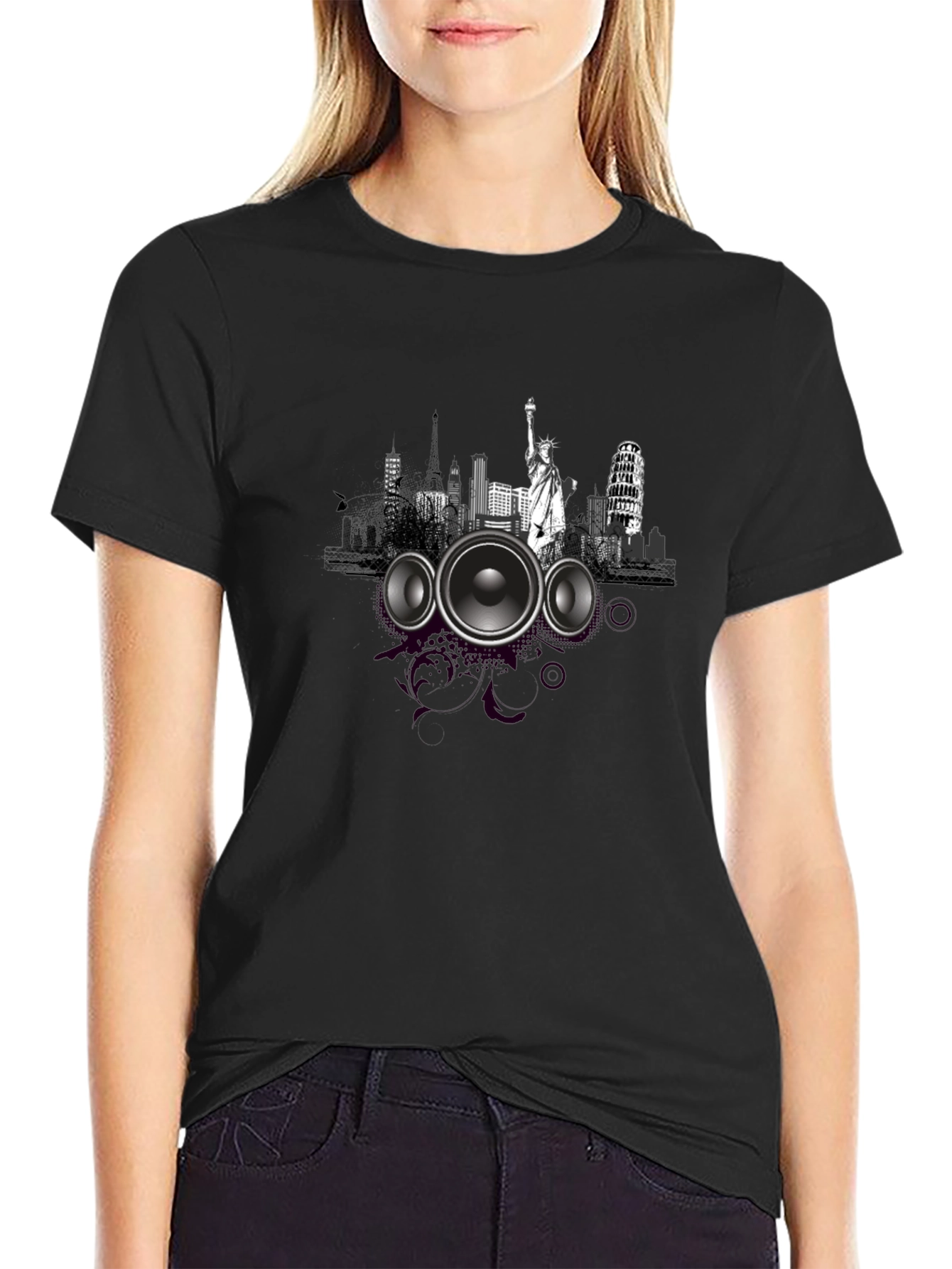 Cityscape Speaker Graphic Tee - Modern Style