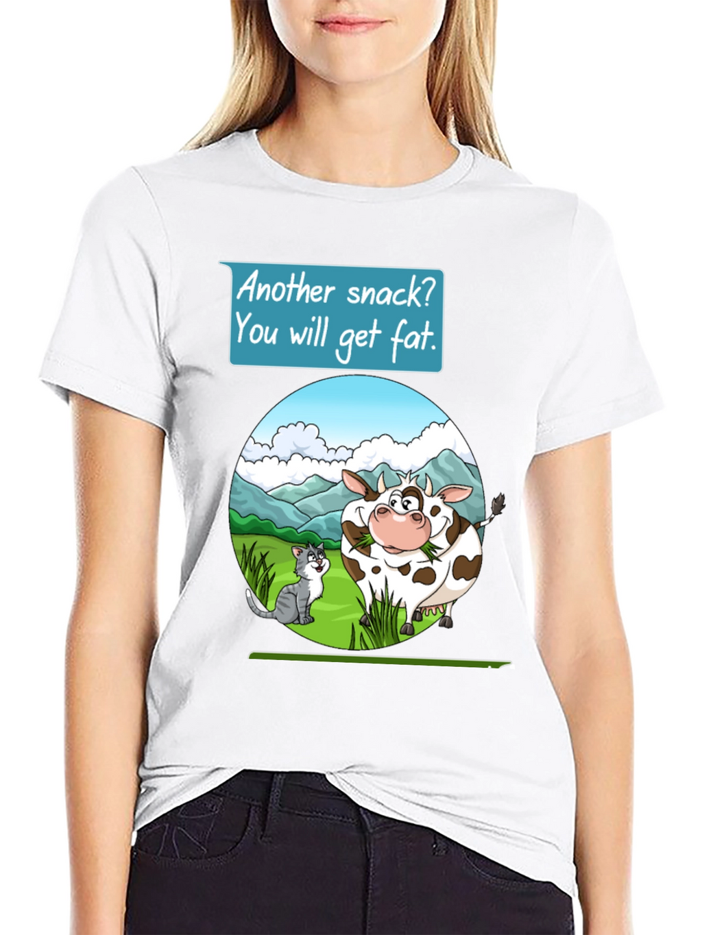 Funny Cow & Cat Cartoon T-Shirt