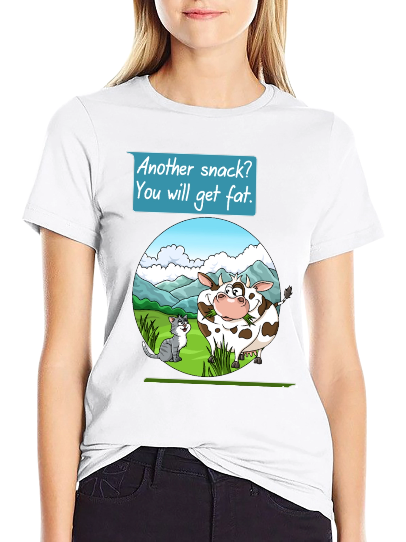 Funny Cow & Cat Cartoon T-Shirt