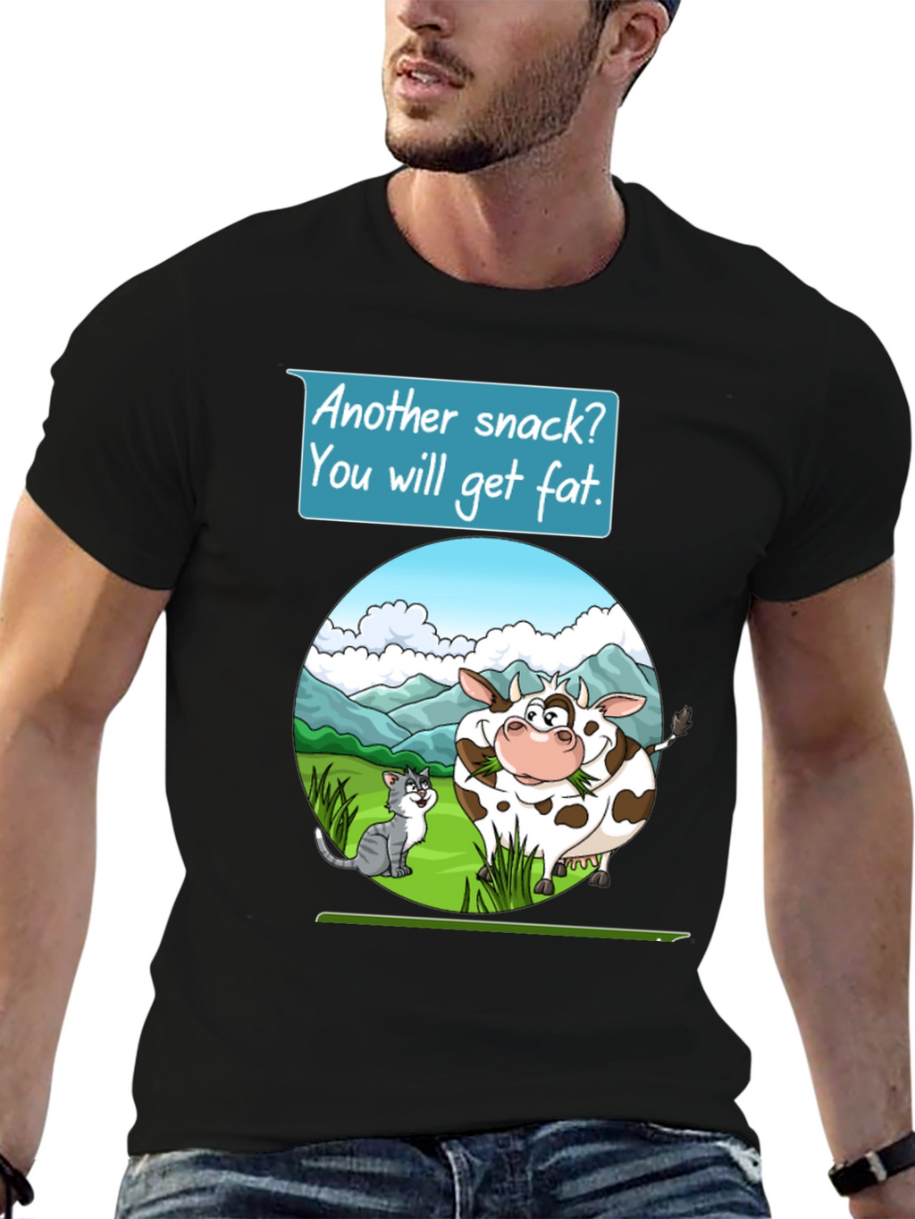 Funny Cow & Cat Cartoon T-Shirt