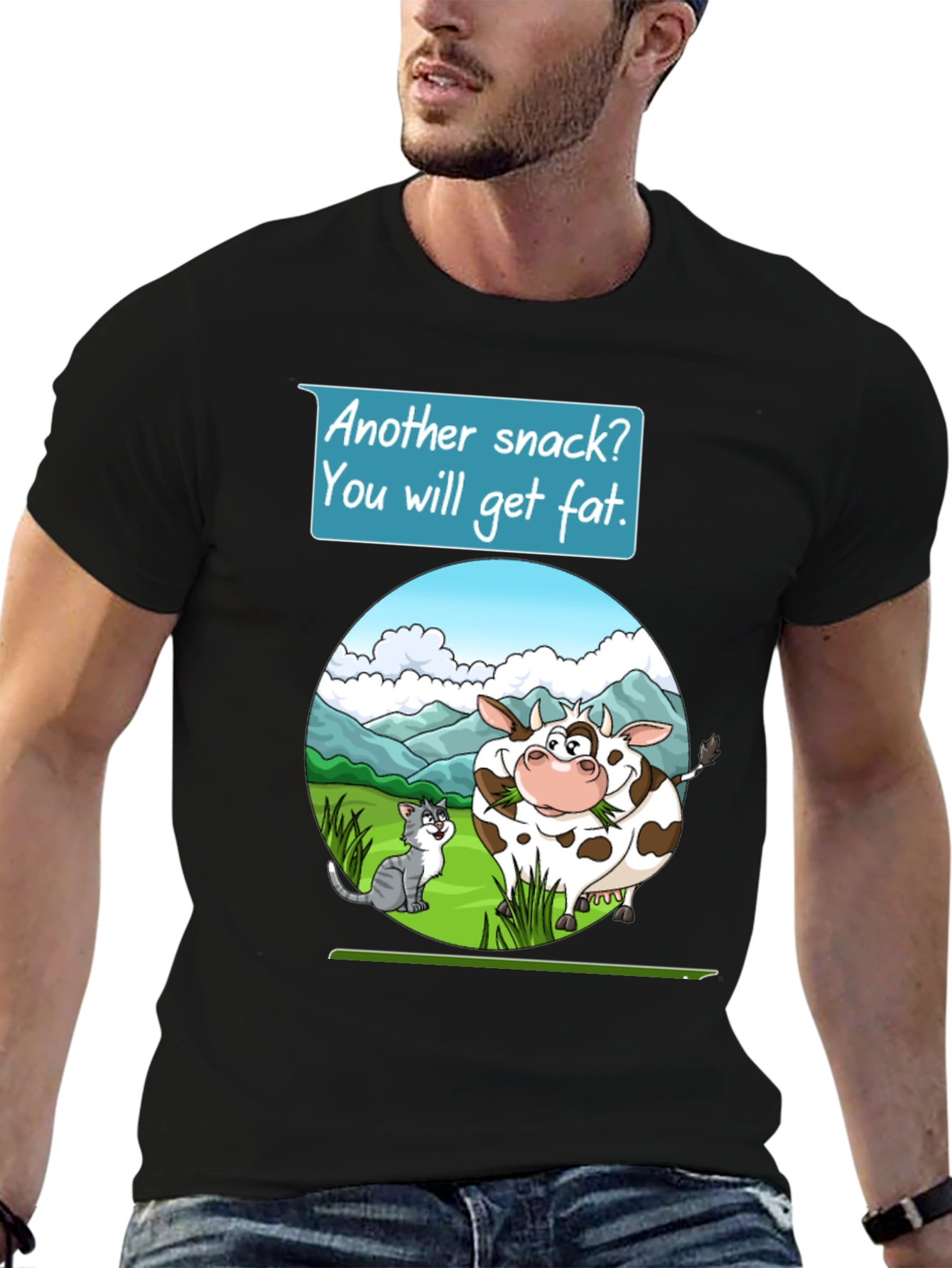 Funny Cow & Cat Cartoon T-Shirt