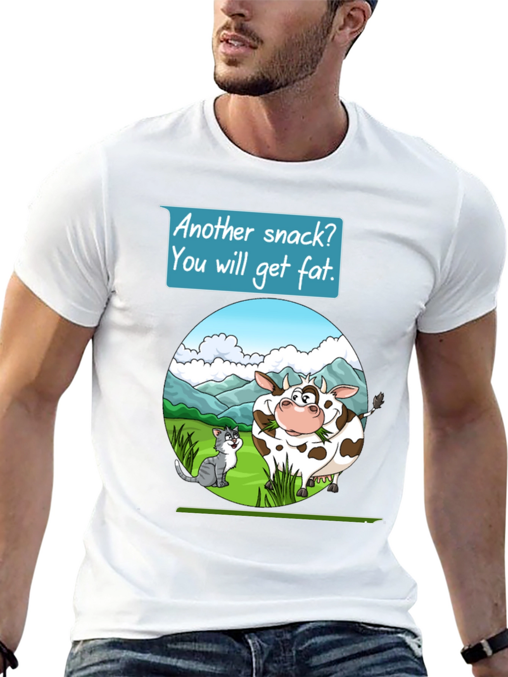 Funny Cow & Cat Cartoon T-Shirt