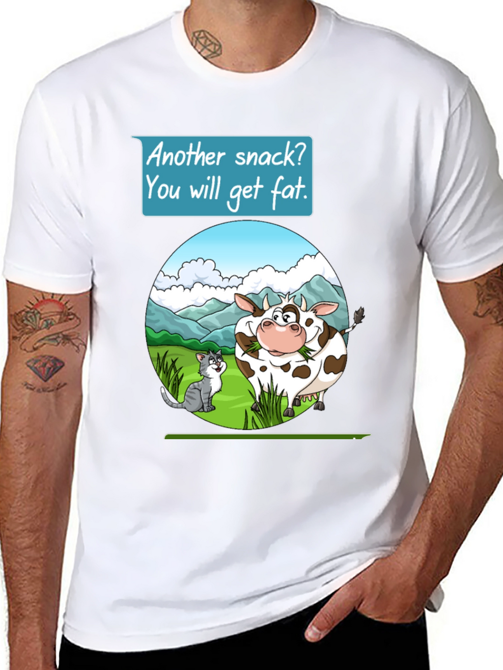 Funny Cow & Cat Cartoon T-Shirt