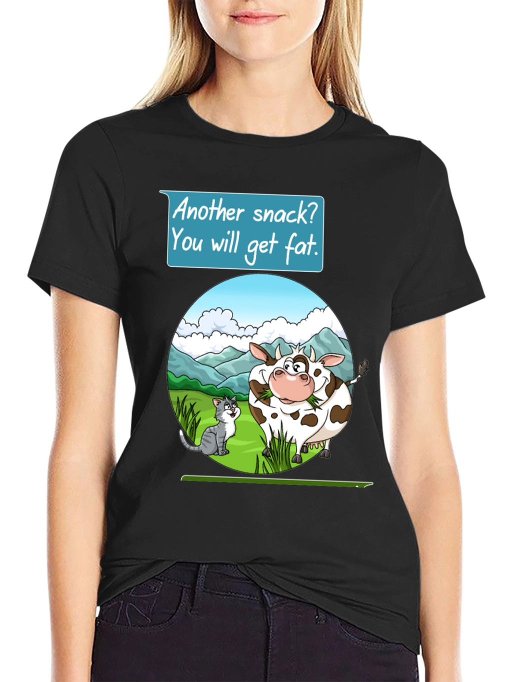 Funny Cow & Cat Cartoon T-Shirt