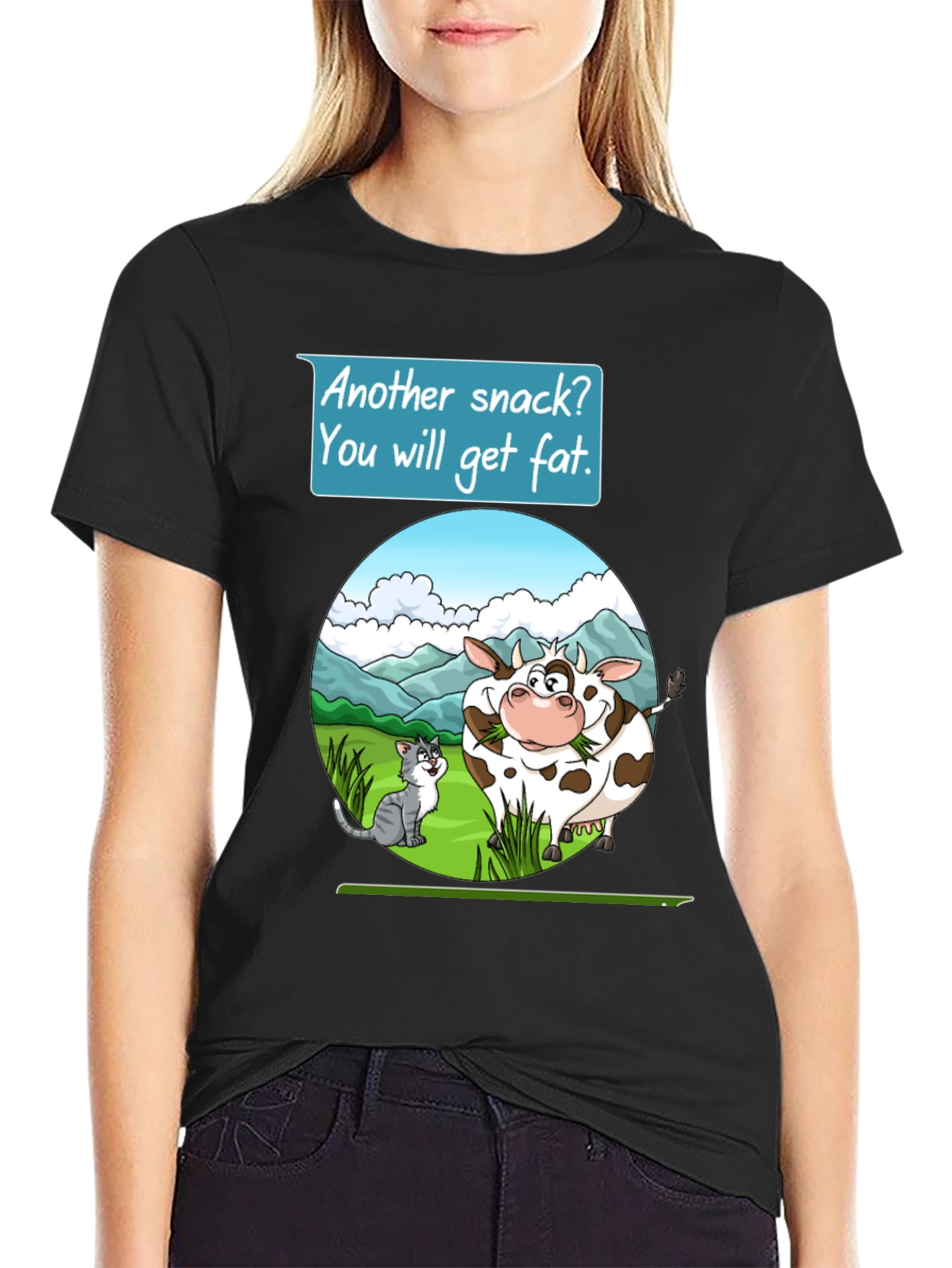 Funny Cow & Cat Cartoon T-Shirt