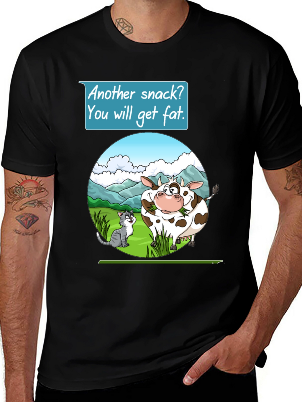 Funny Cow & Cat Cartoon T-Shirt