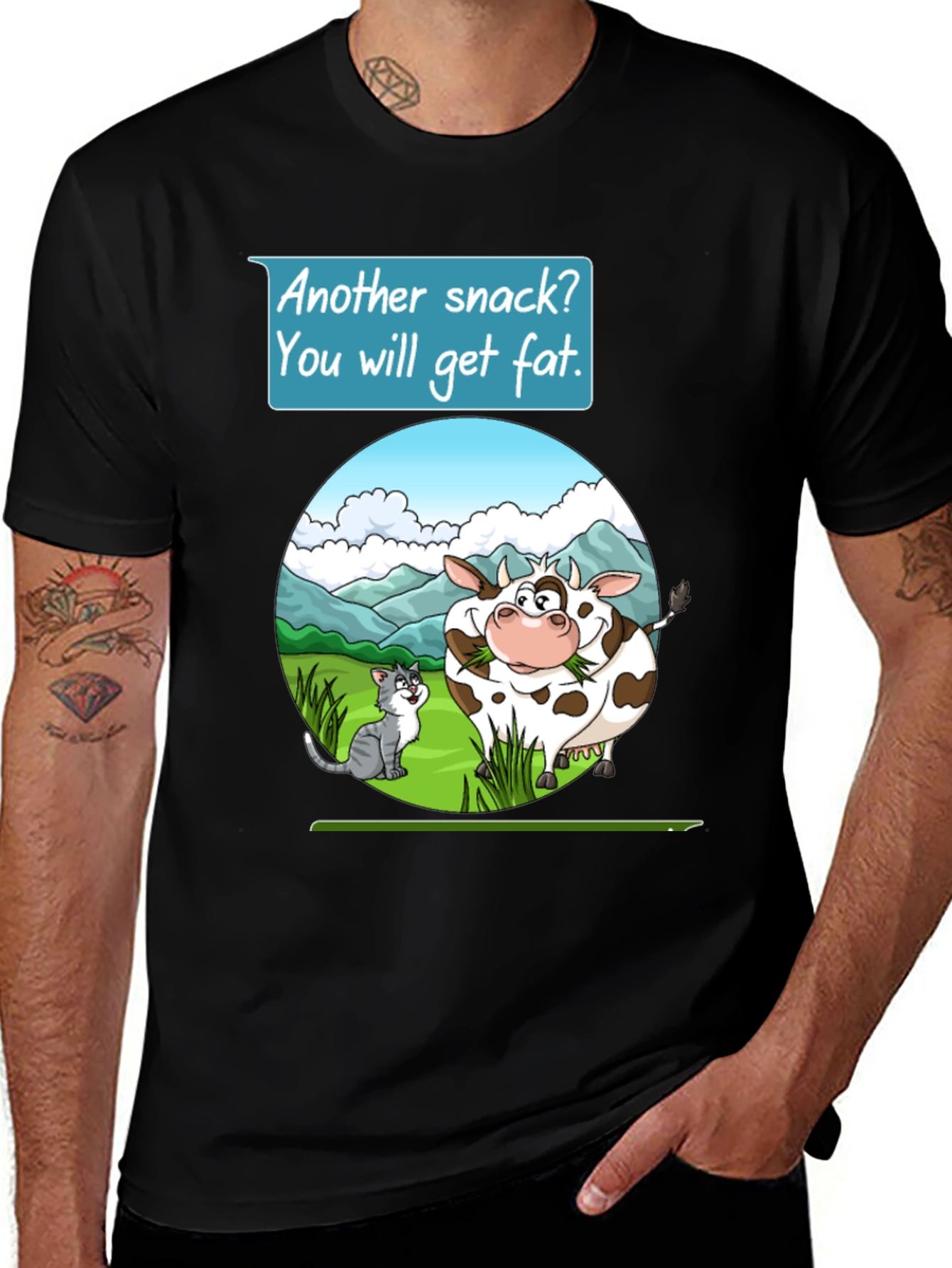 Funny Cow & Cat Cartoon T-Shirt