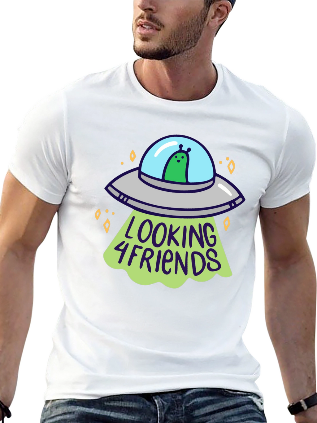 Alien UFO Looking 4 Friends Graphic T-Shirt