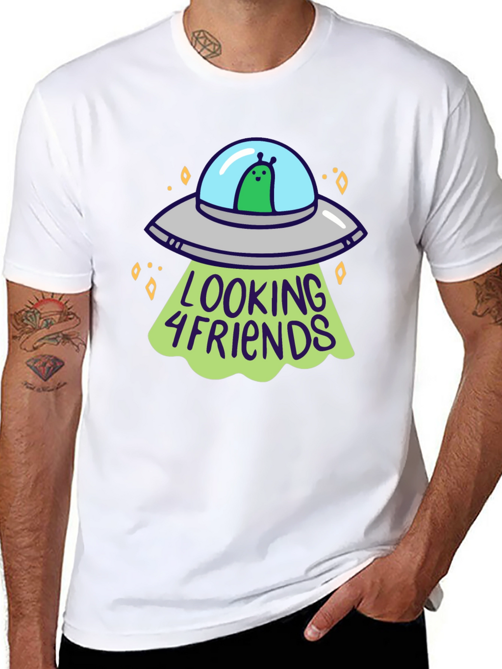 Alien UFO Looking 4 Friends Graphic T-Shirt
