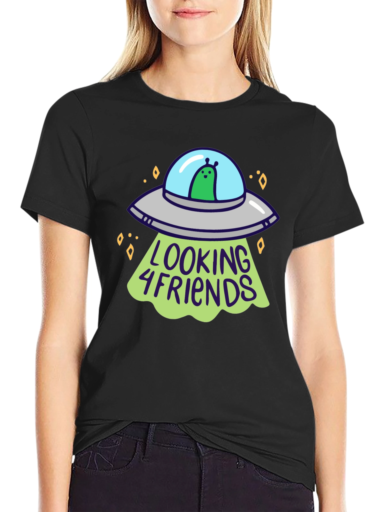 Alien UFO Looking 4 Friends Graphic T-Shirt