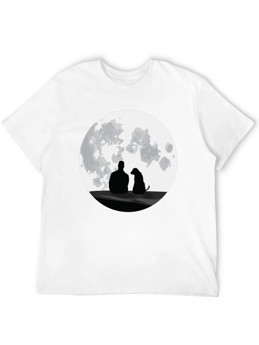 Man and Dog Silhouette Moon Graphic T-Shirt