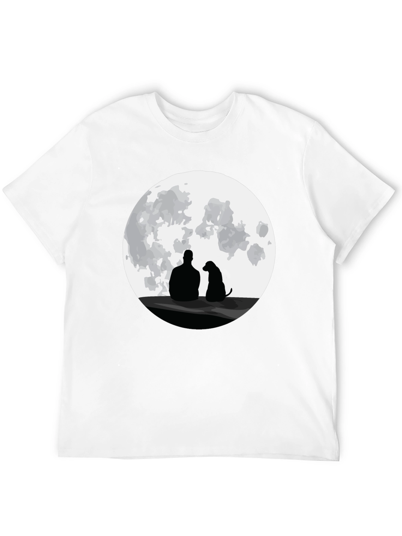 Man and Dog Silhouette Moon Graphic T-Shirt