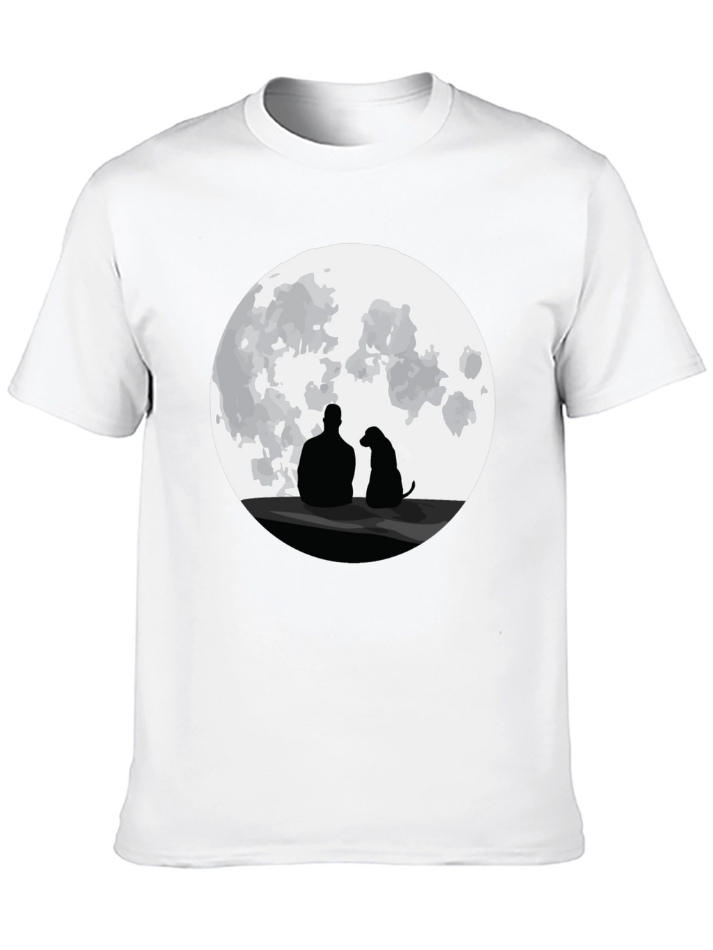 Man and Dog Silhouette Moon Graphic T-Shirt