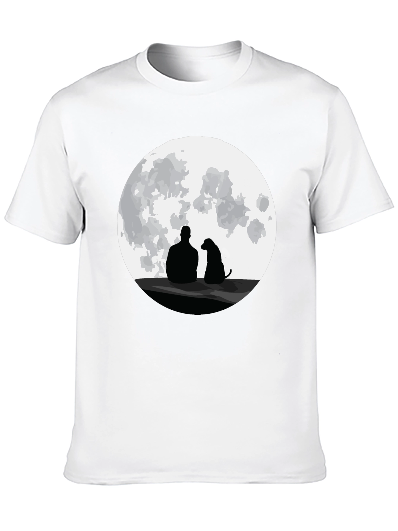 Man and Dog Silhouette Moon Graphic T-Shirt