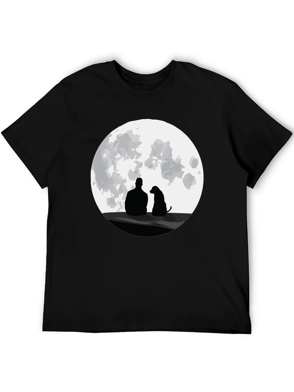 Man and Dog Silhouette Moon Graphic T-Shirt