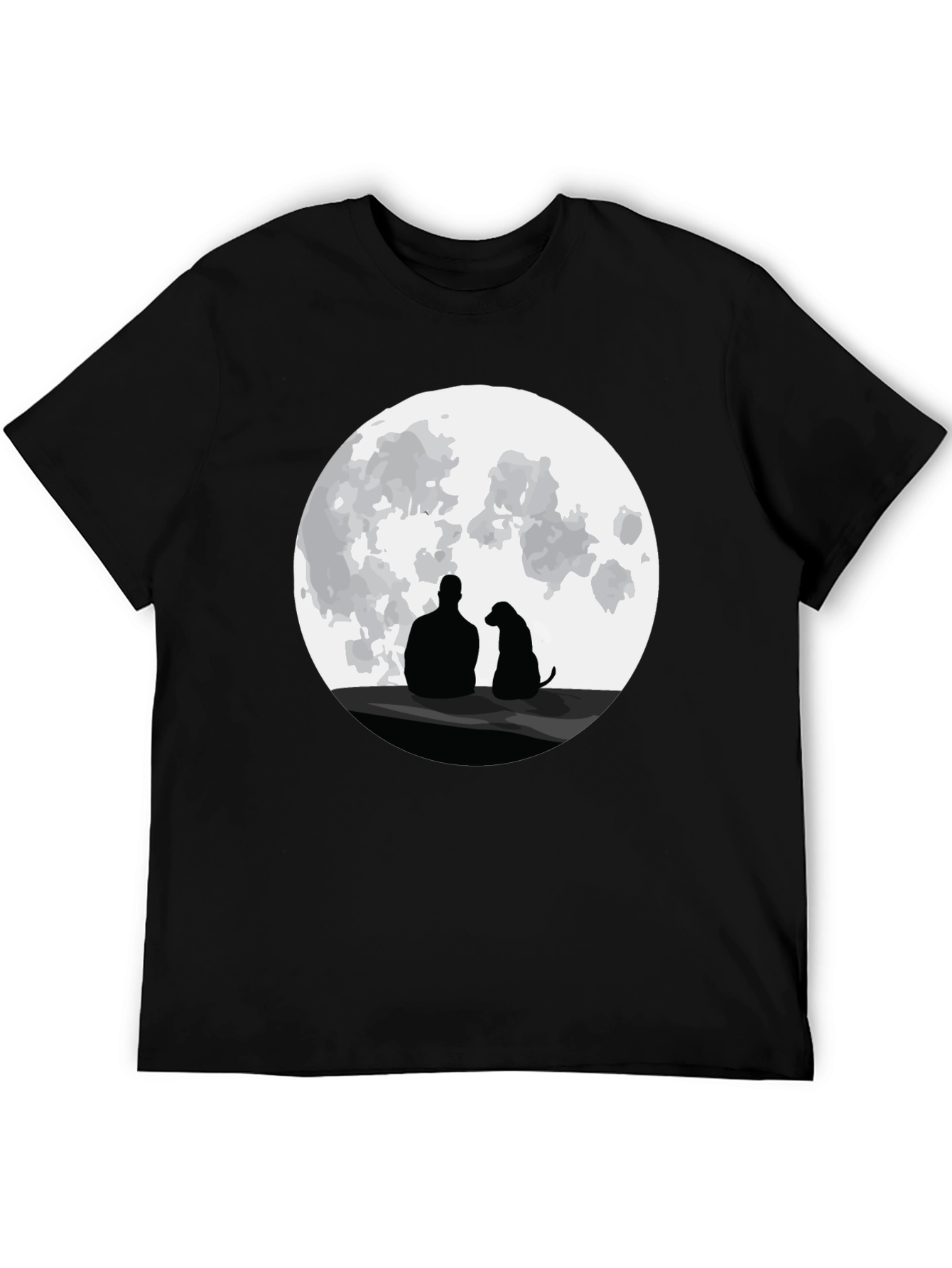 Man and Dog Silhouette Moon Graphic T-Shirt