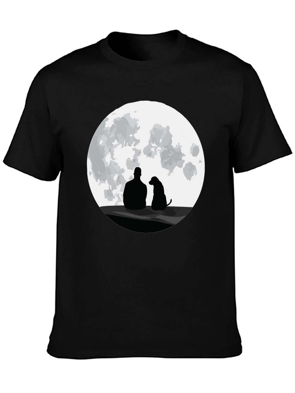 Man and Dog Silhouette Moon Graphic T-Shirt