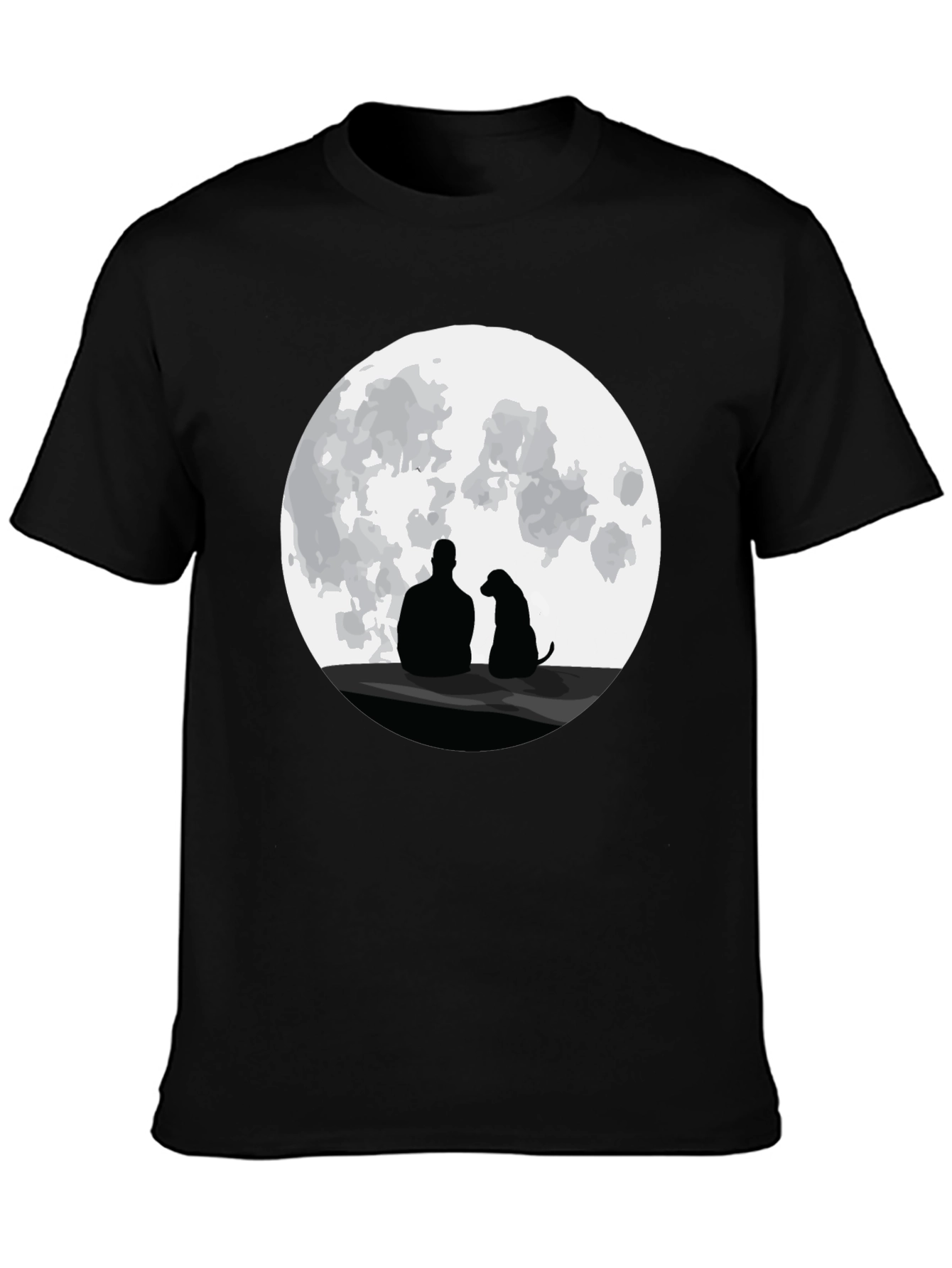 Man and Dog Silhouette Moon Graphic T-Shirt