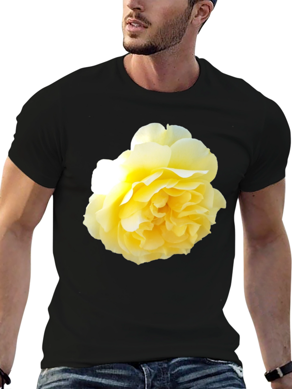 Yellow Rose Graphic Black T-Shirt