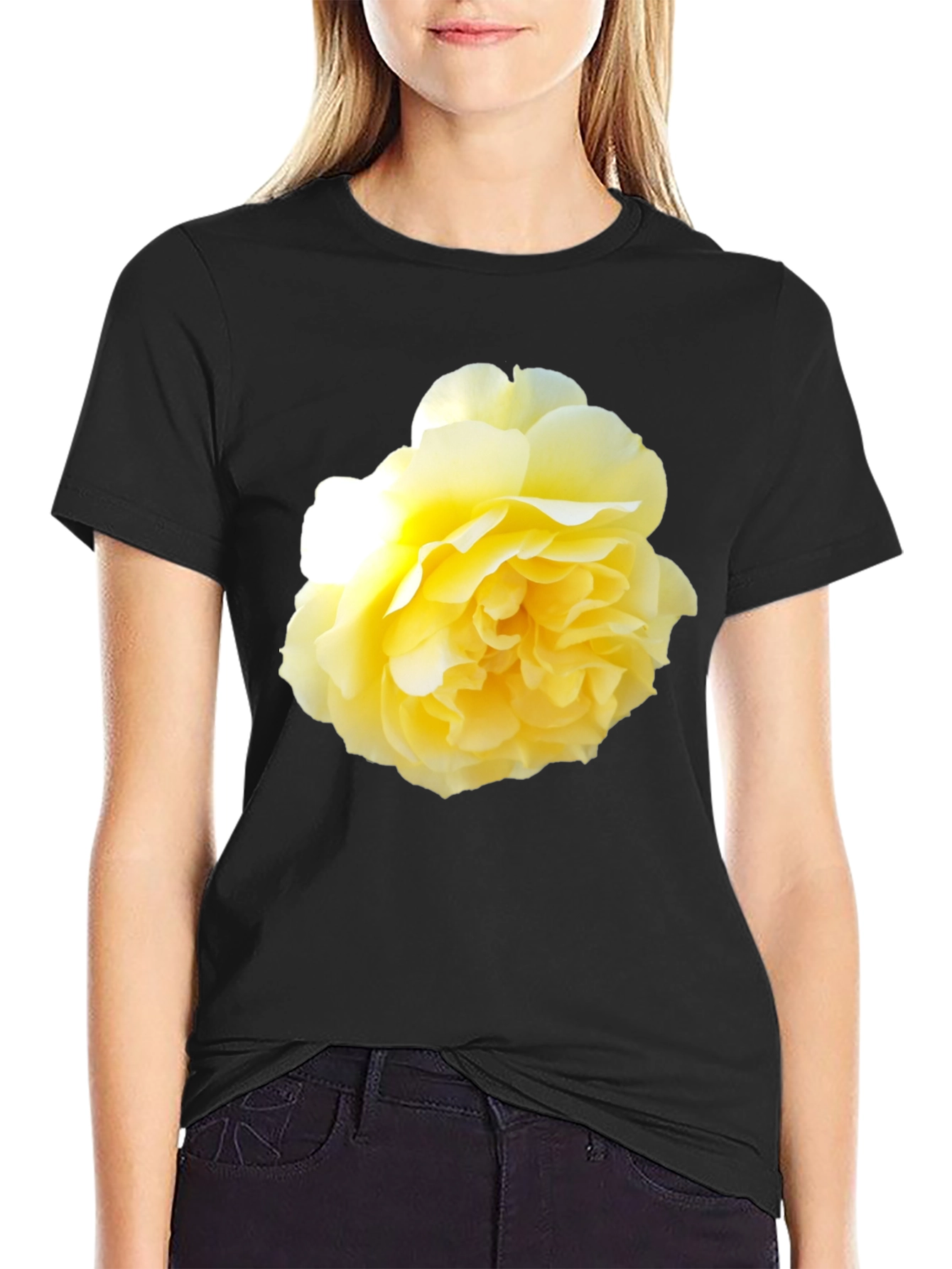 Yellow Rose Graphic Black T-Shirt