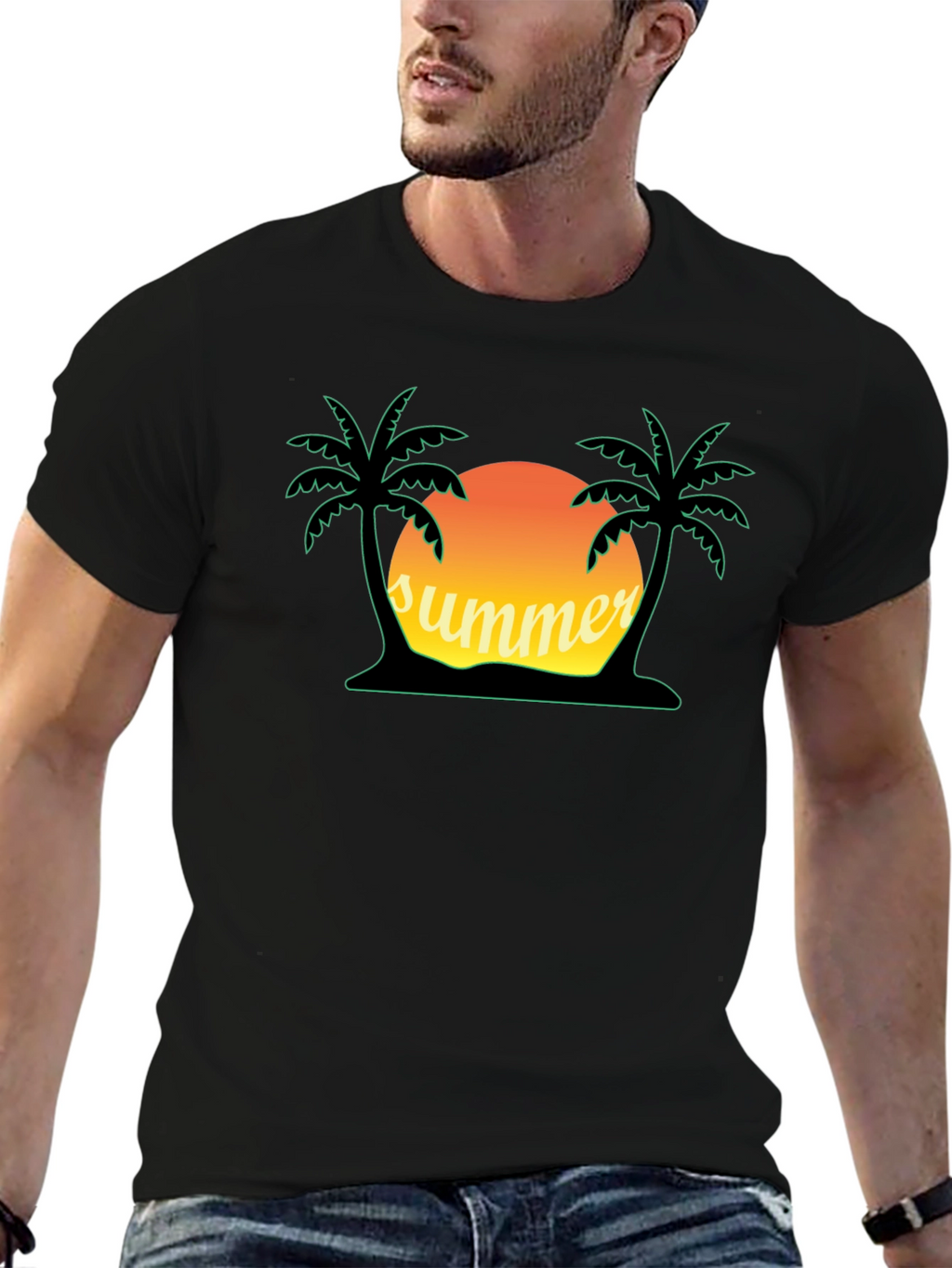 Summer Vibes Graphic Tee - Palm Tree Sunset Shirt