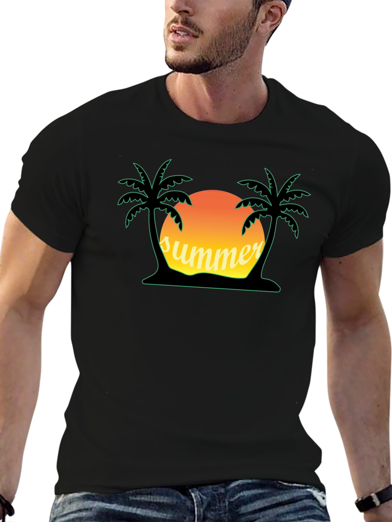 Summer Vibes Graphic Tee - Palm Tree Sunset Shirt