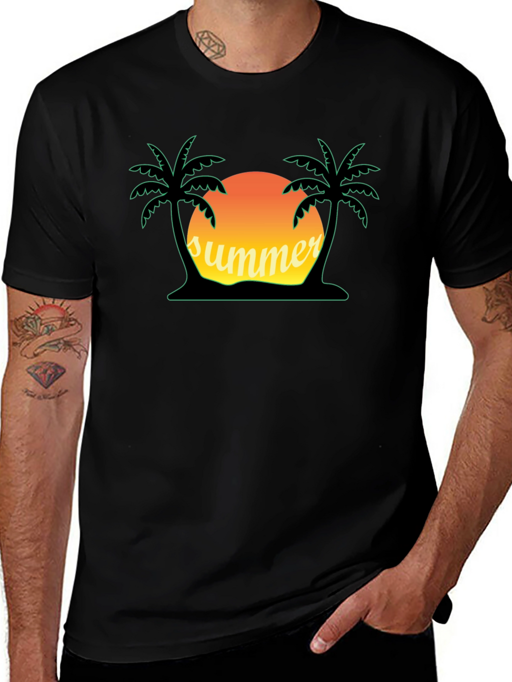 Summer Vibes Graphic Tee - Palm Tree Sunset Shirt