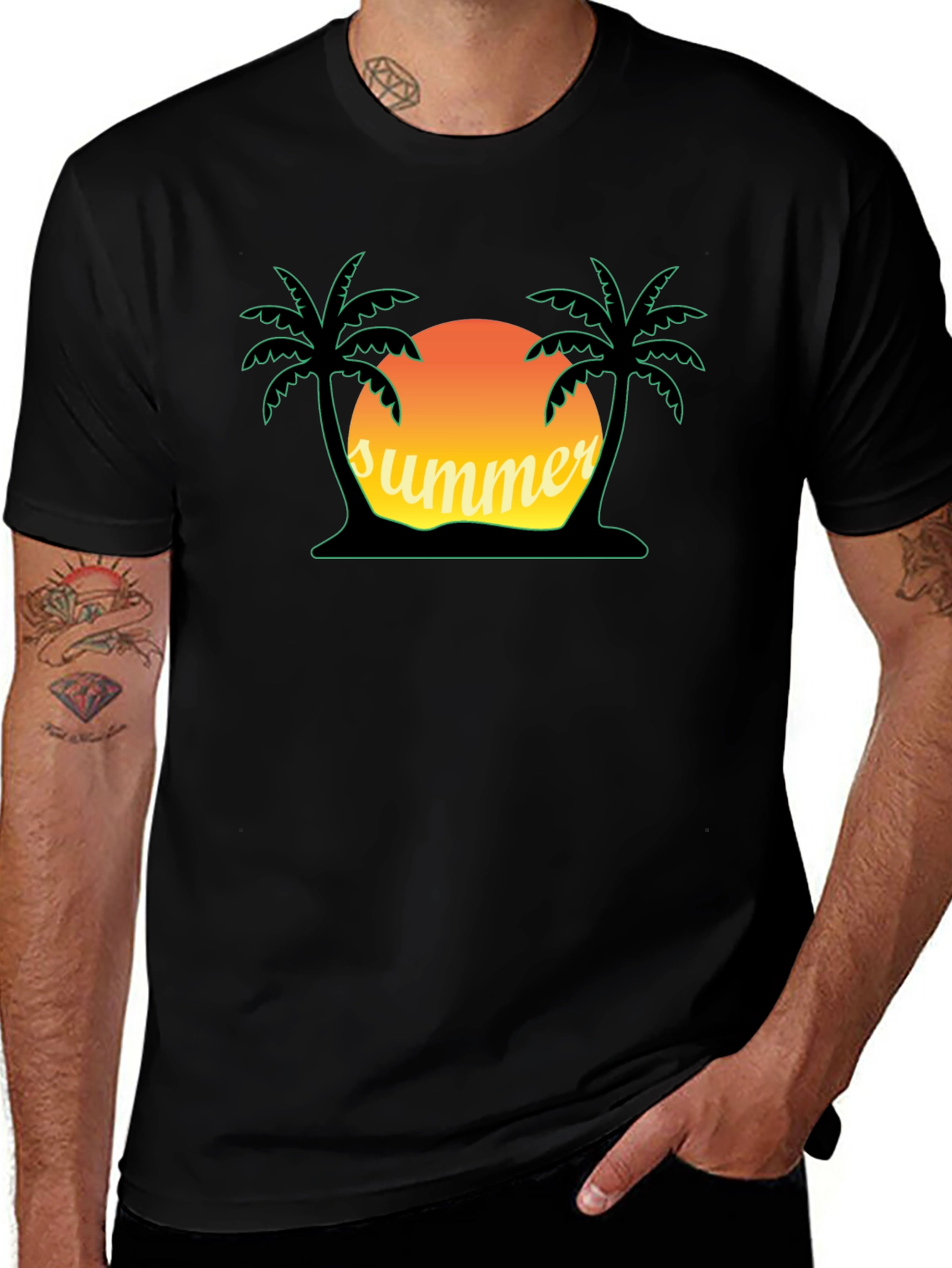 Summer Vibes Graphic Tee - Palm Tree Sunset Shirt