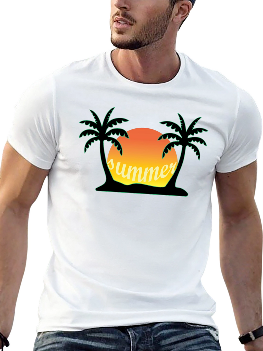 Summer Vibes Graphic Tee - Palm Tree Sunset Shirt