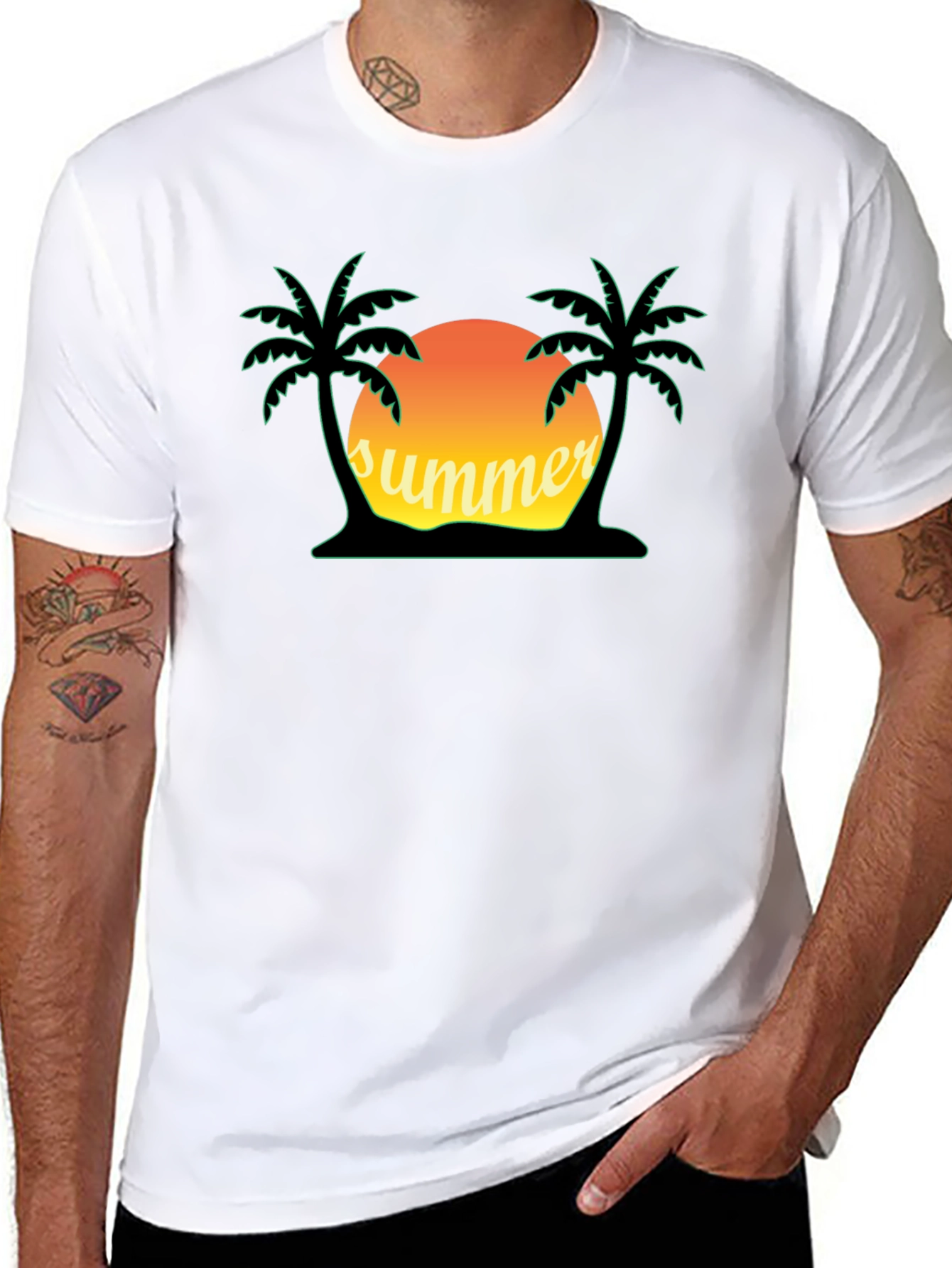 Summer Vibes Graphic Tee - Palm Tree Sunset Shirt