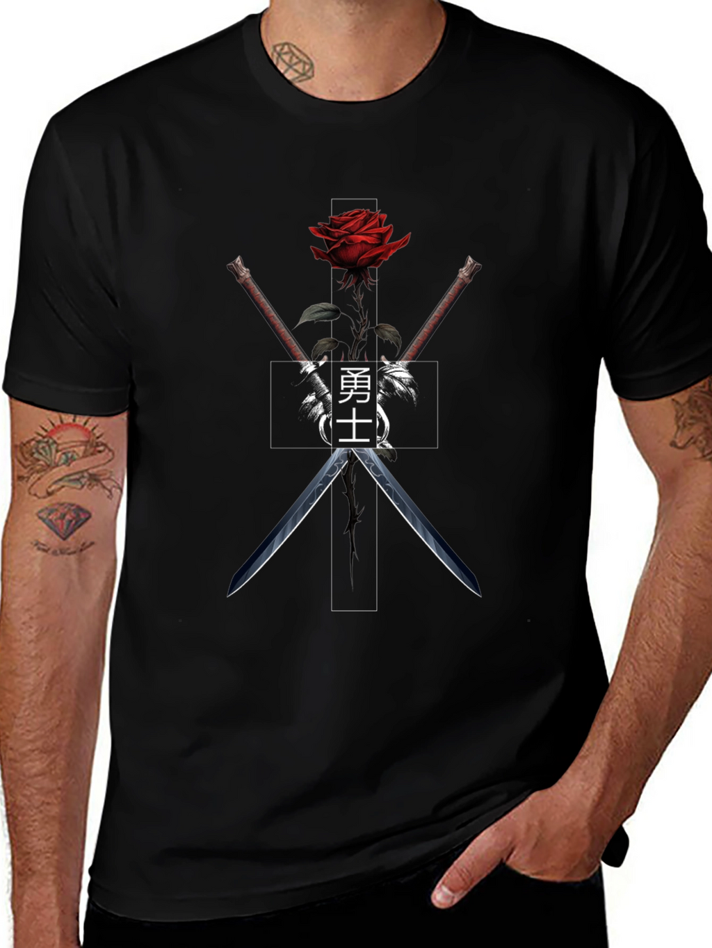 Rose & Katana Graphic Tee - Black