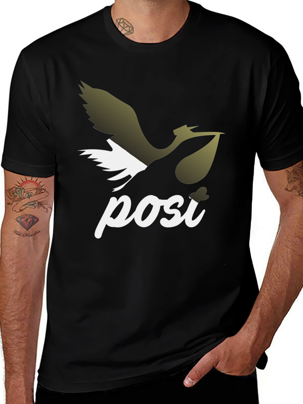 Stork Posi Graphic Print Black T-Shirt