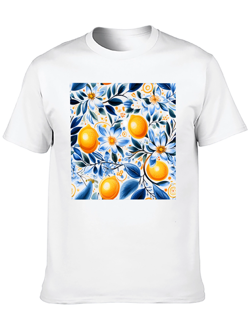 Floral Lemon Print Black T-Shirt