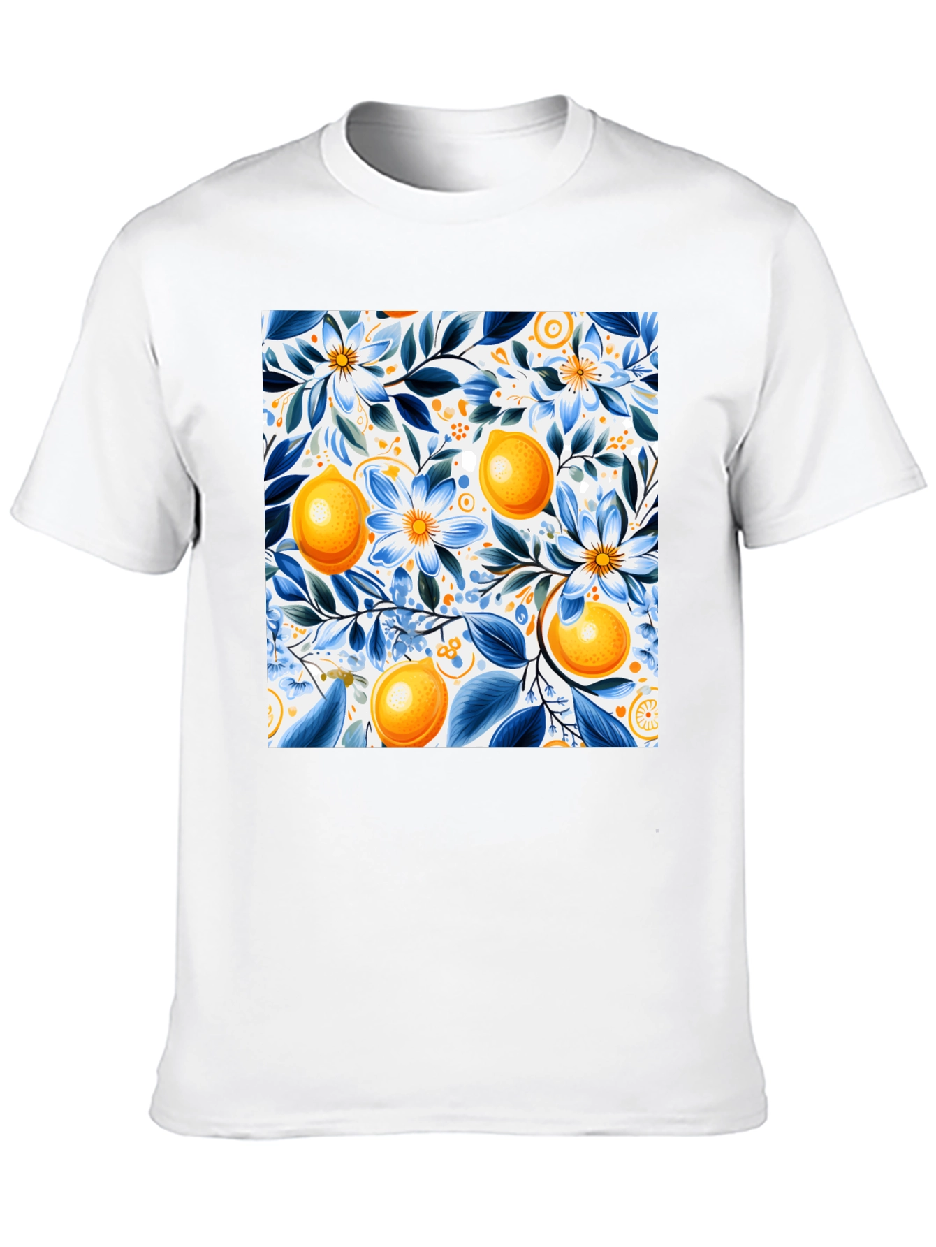 Floral Lemon Print Black T-Shirt