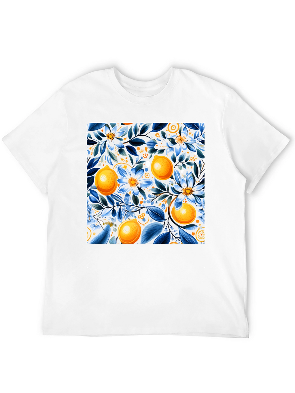 Floral Lemon Print Black T-Shirt