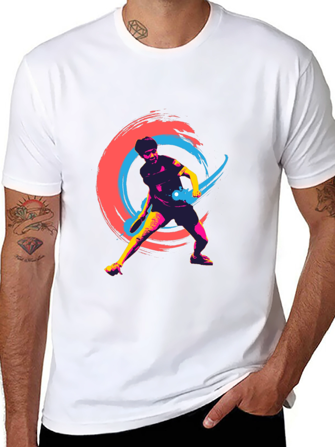 Vibrant Table Tennis Graphic Tee - Black