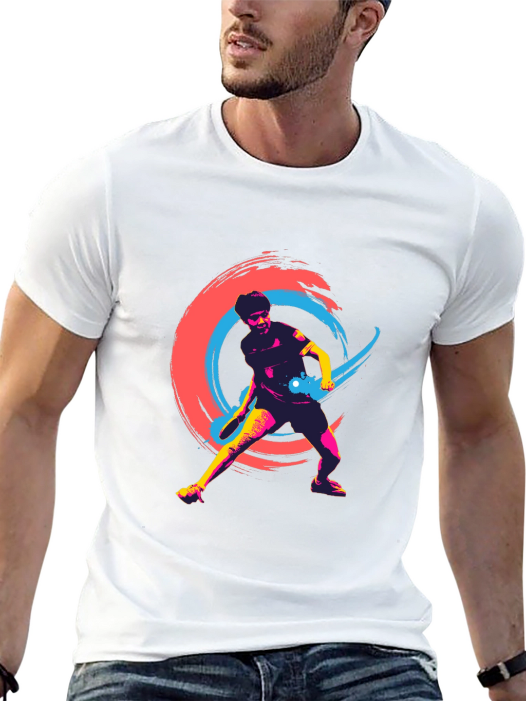 Vibrant Table Tennis Graphic Tee - Black