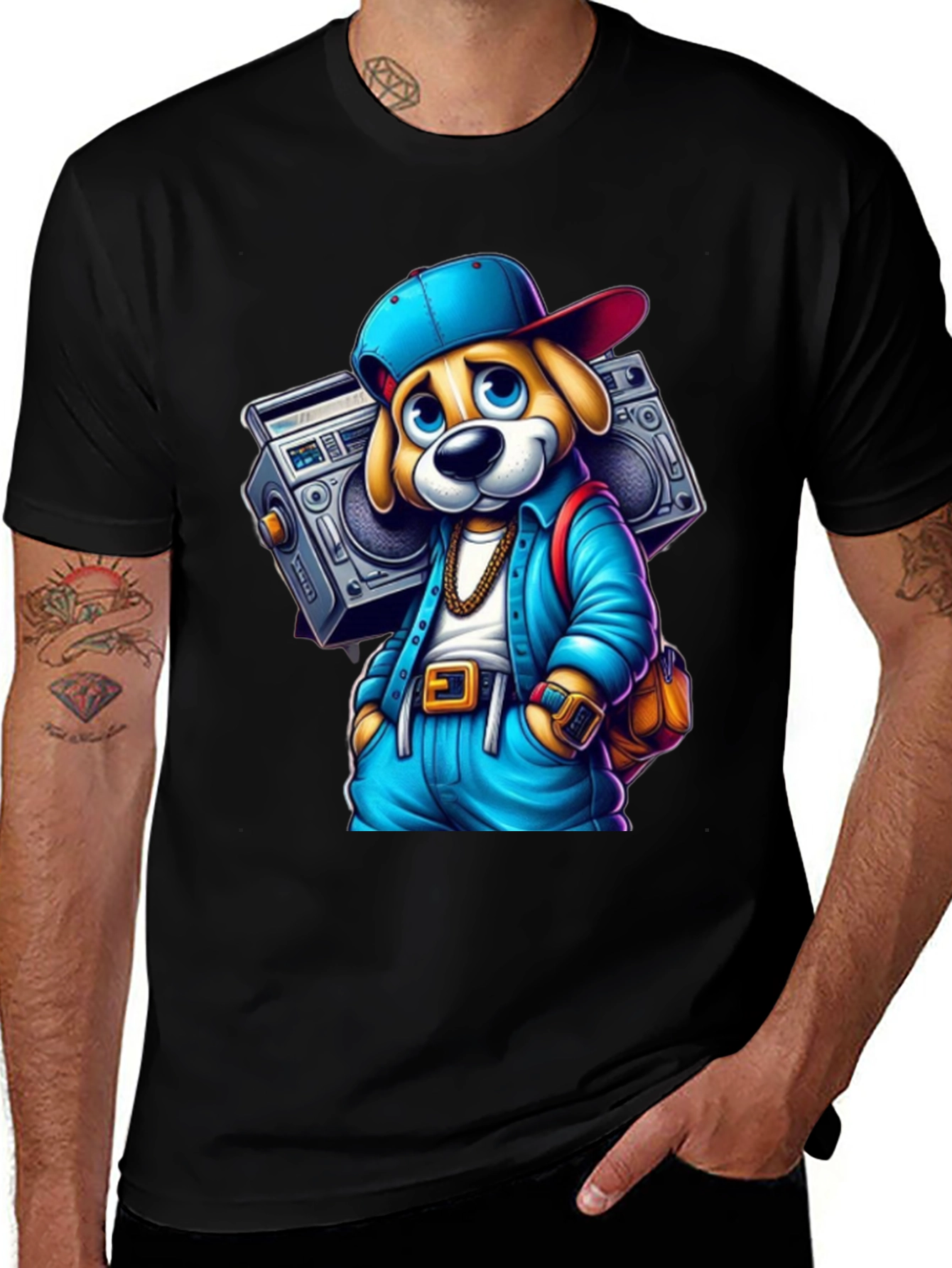 Cool Dog Boombox Black T-Shirt