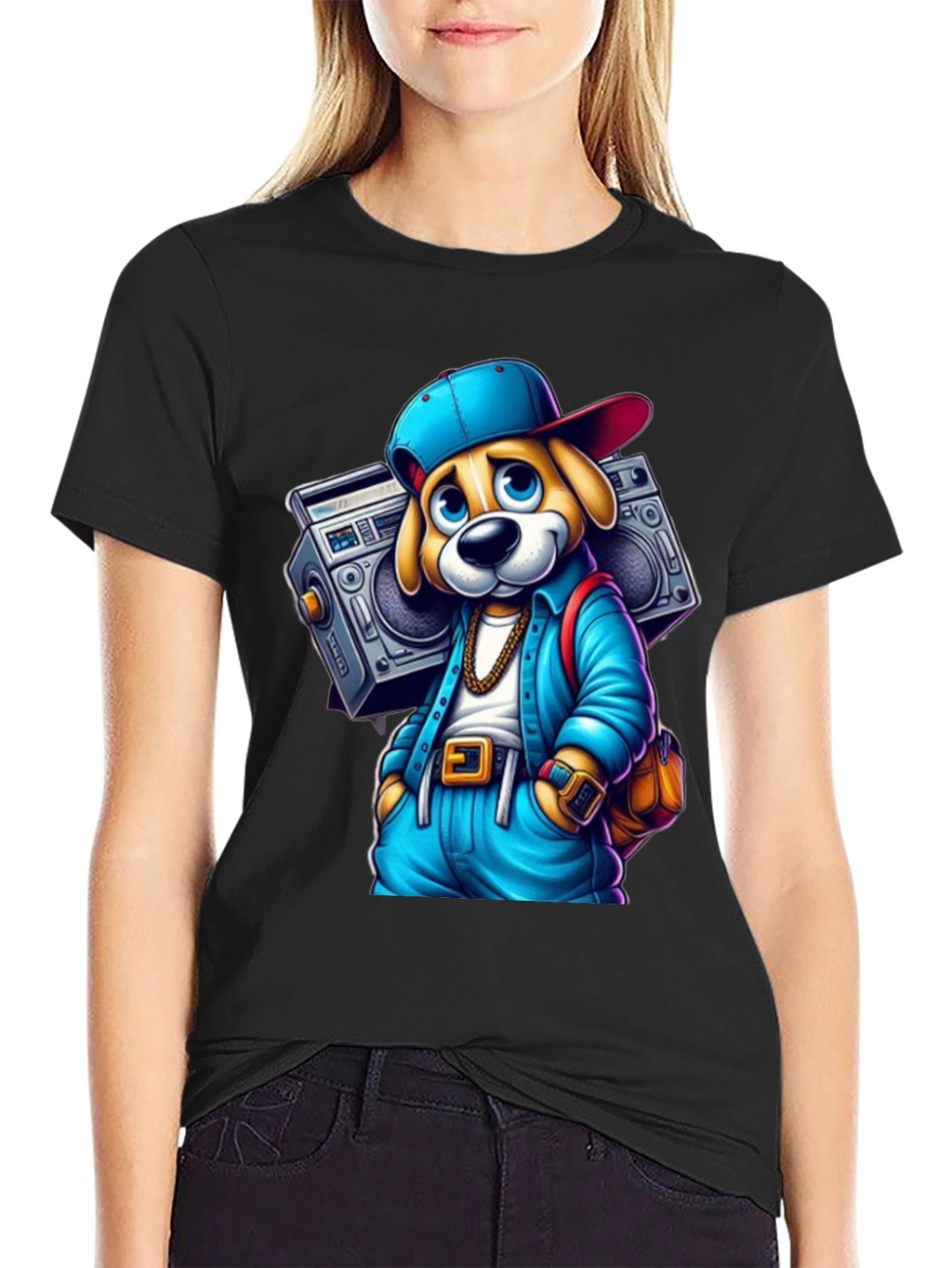 Cool Dog Boombox Black T-Shirt