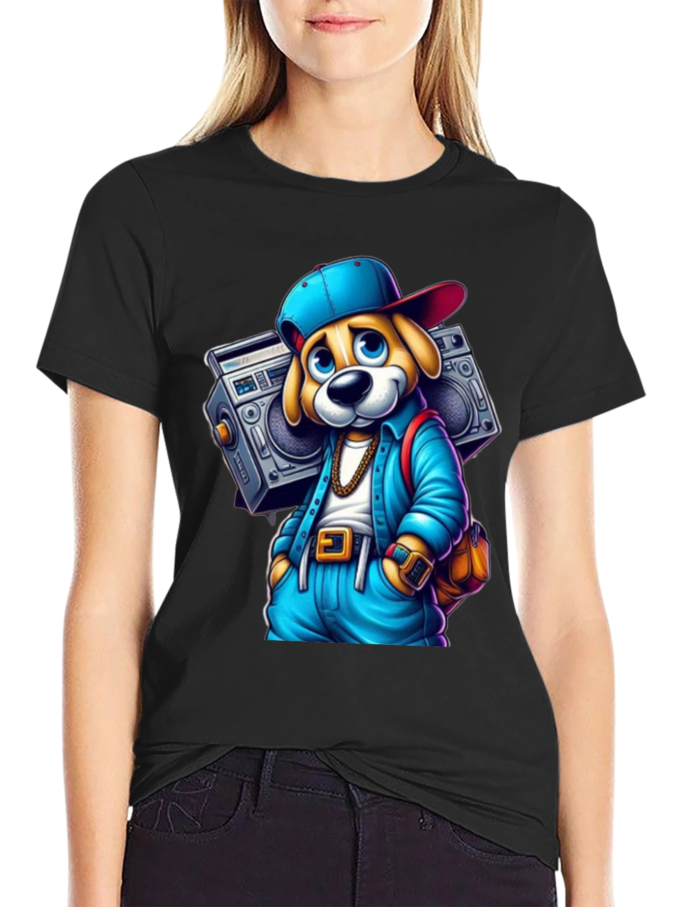 Cool Dog Boombox Black T-Shirt