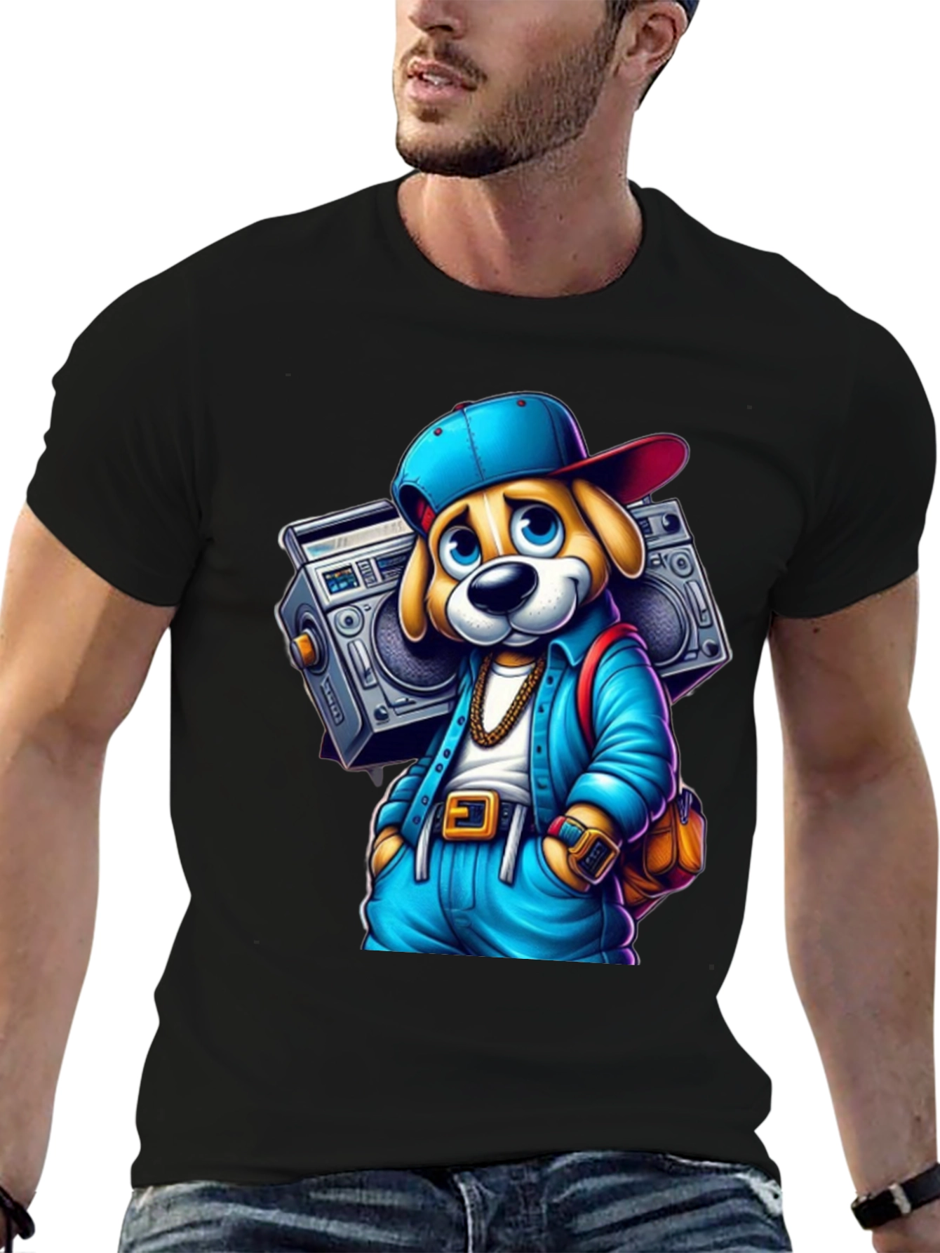 Cool Dog Boombox Black T-Shirt