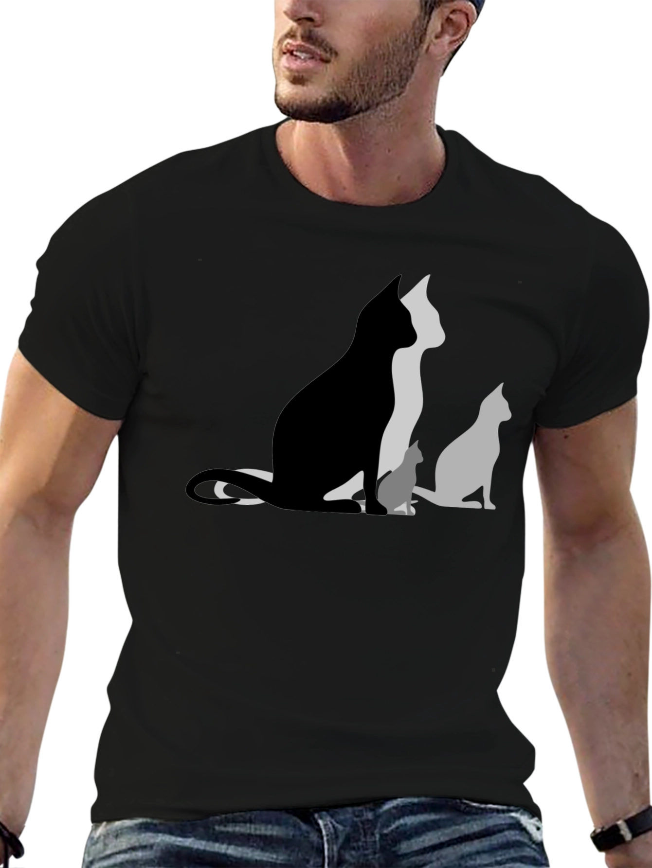 Cat Silhouette Graphic Black T-Shirt
