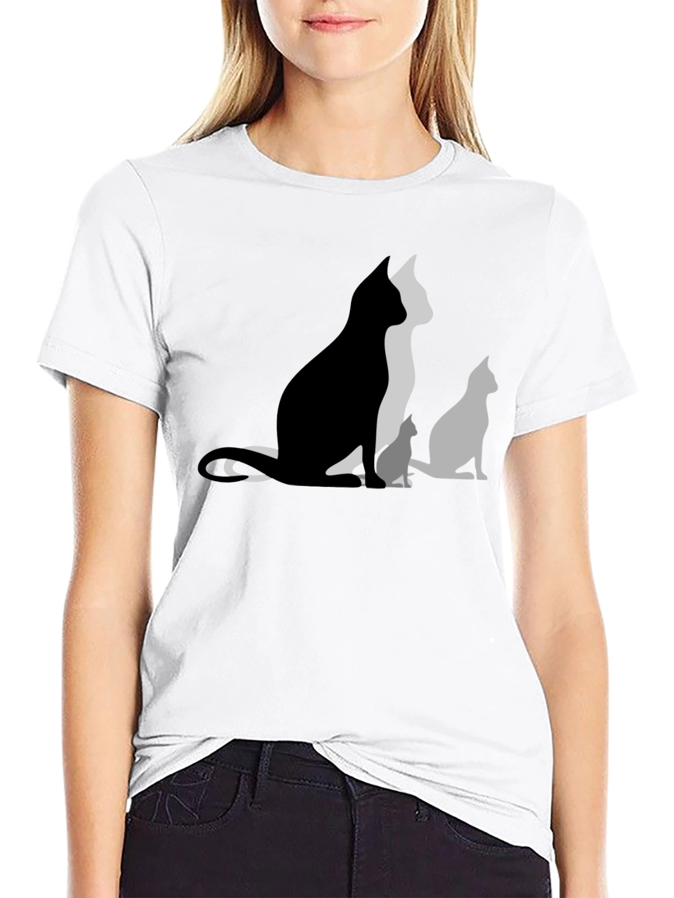 Cat Silhouette Graphic Black T-Shirt